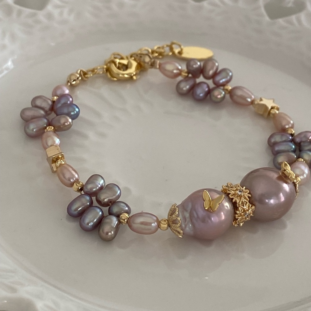 B78- Handmade Edison Pearl Butterfly Braided Bracelet - Picture 10 of 13